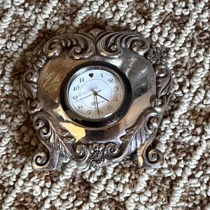 Brighton Ornate small desktop Silver Heart Clock
